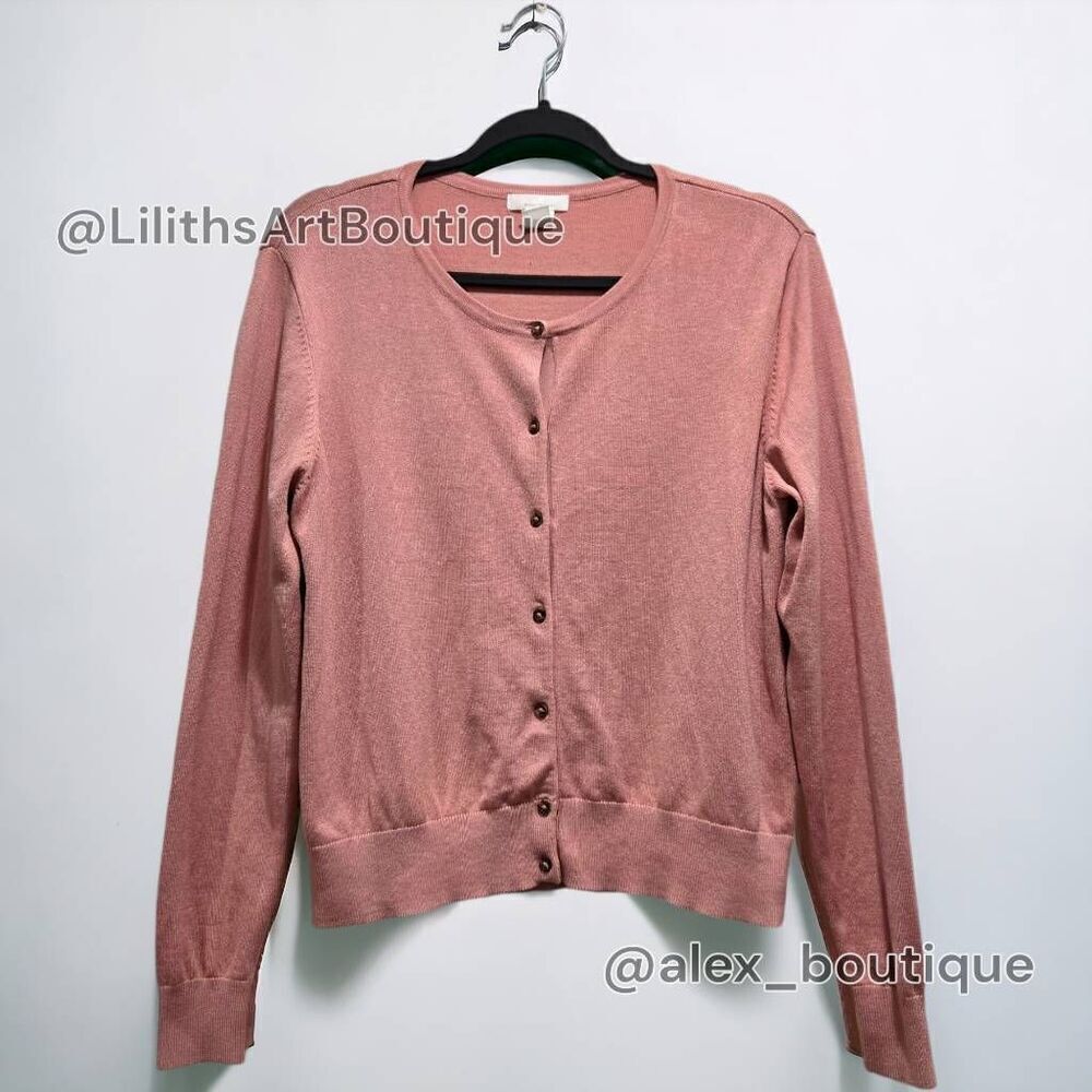 H&M Old Rose Pink Fine-Knit Cardigan | Button Front | Large (J008) - Picture 5 of 12